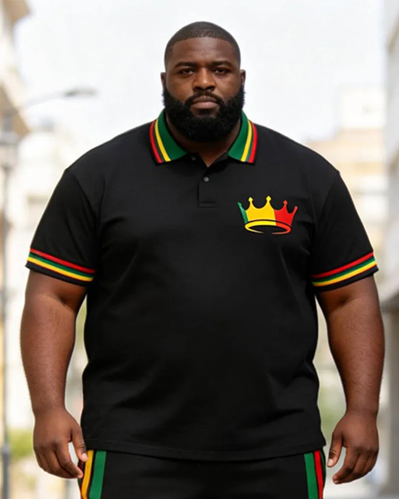 Big & Tall Men's Crown Print Red Yellow Green Contrast Print POLO Short Sleeve Shorts Set sold by Biggmans product image thumbnail 2
