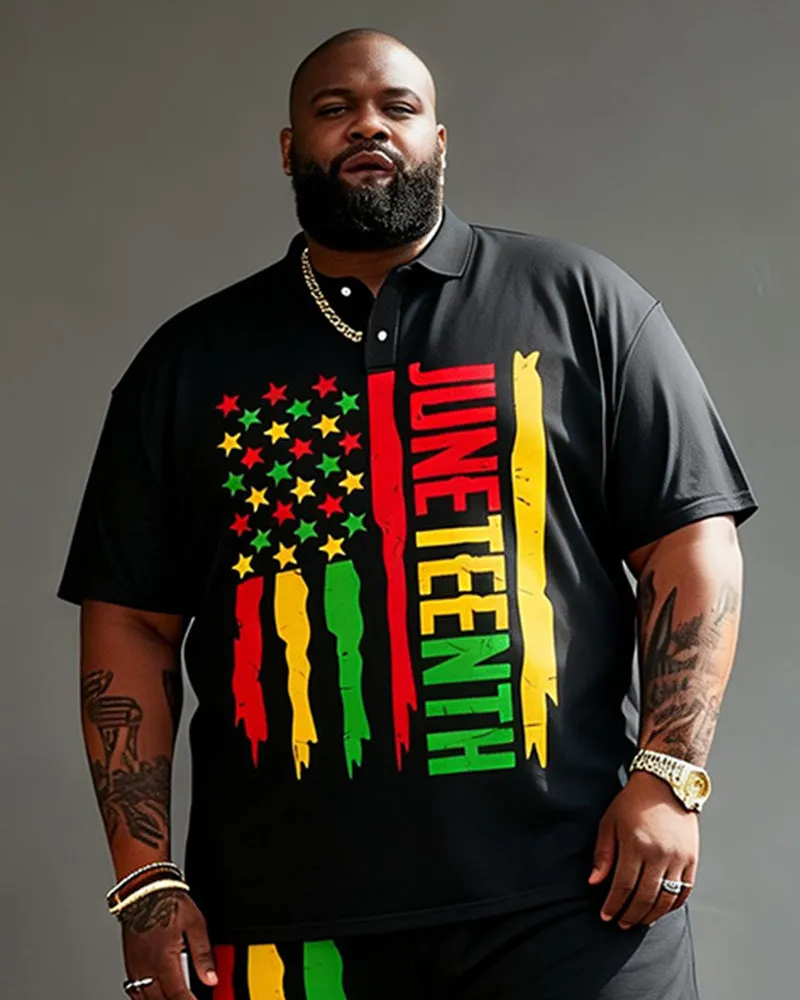 Big & Tall Men's Juneteenth American Flag Print POLO Short Sleeve Shorts Set sold by Biggmans product image thumbnail 2