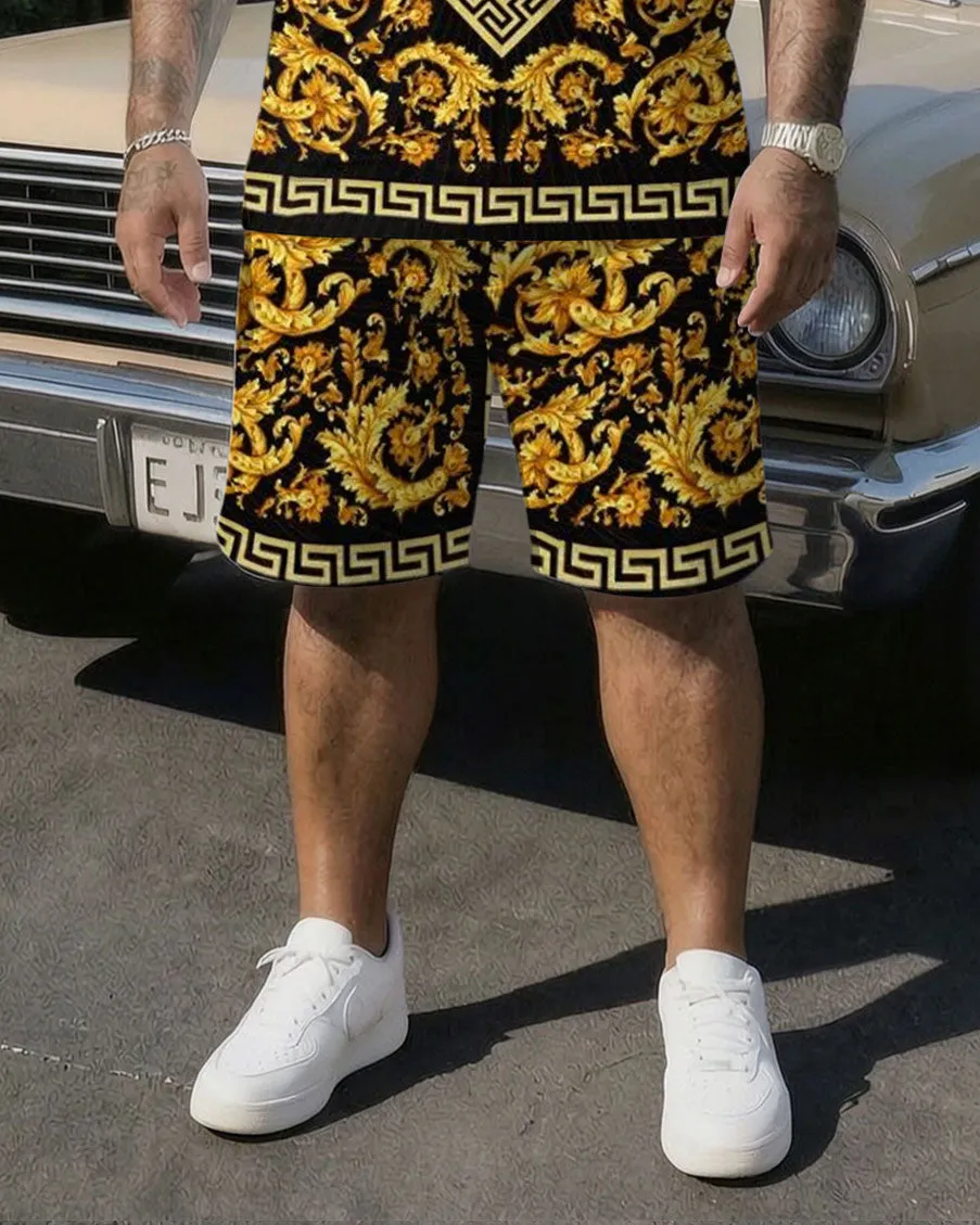 Big & Tall Men' Luxury Classic Baroque Print Short Sleeve T-Shirt Shorts Set sold by Biggmans product image thumbnail 3