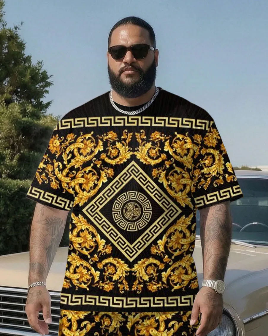 Big & Tall Men' Luxury Classic Baroque Print Short Sleeve T-Shirt Shorts Set sold by Biggmans product image thumbnail 2