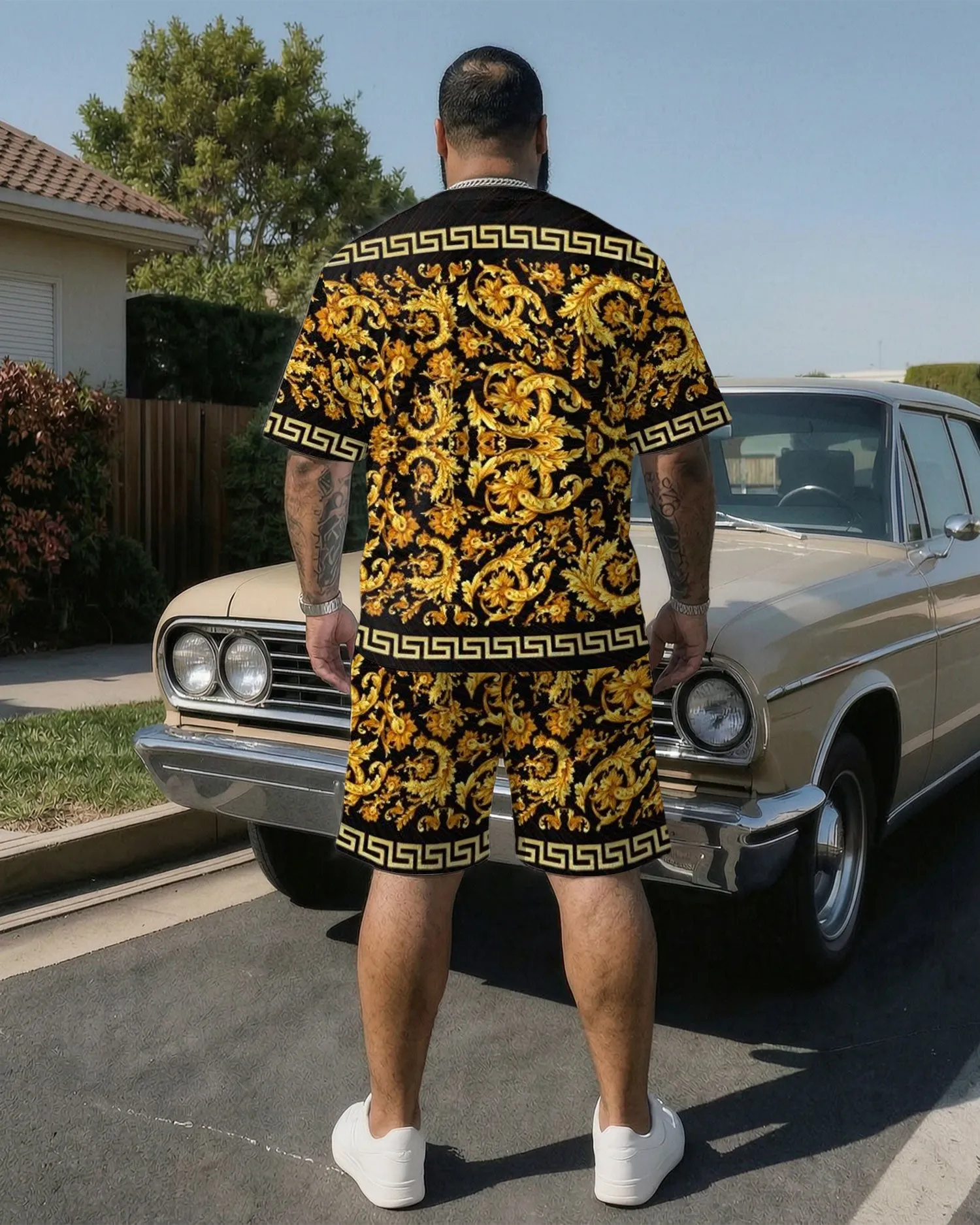 Big & Tall Men' Luxury Classic Baroque Print Short Sleeve T-Shirt Shorts Set sold by Biggmans product image thumbnail 4