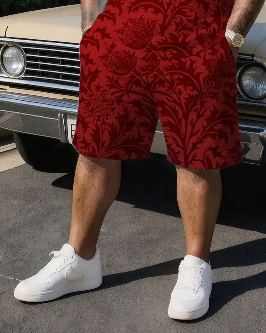 Big & Tall Men' Luxury Classic Baroque Print Short Sleeve T-Shirt Shorts Set sold by Biggmans product image thumbnail 5