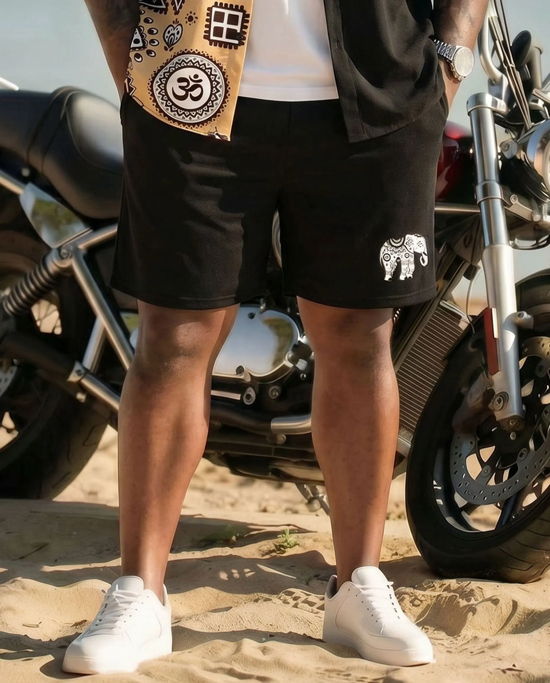 Big & Tall Men's Ethnic Pattern Vacation Leisure Hawaiian Black Short Sleeve Cardigan Shirt Shorts Set sold by Biggmans product image thumbnail 3