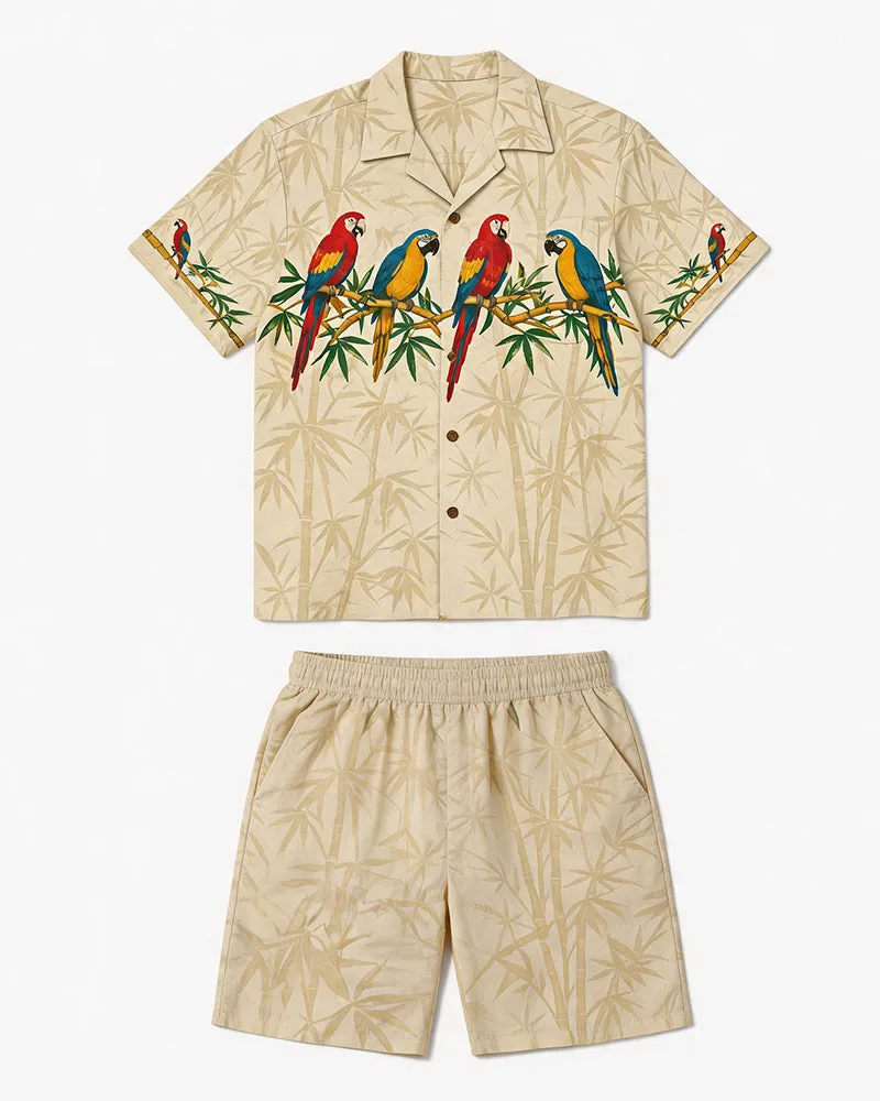 Big & Tall Men's Retro Parrot And Bamboo Print Short-Sleeve Shirt And Shorts Set sold by Biggmans product image thumbnail 5