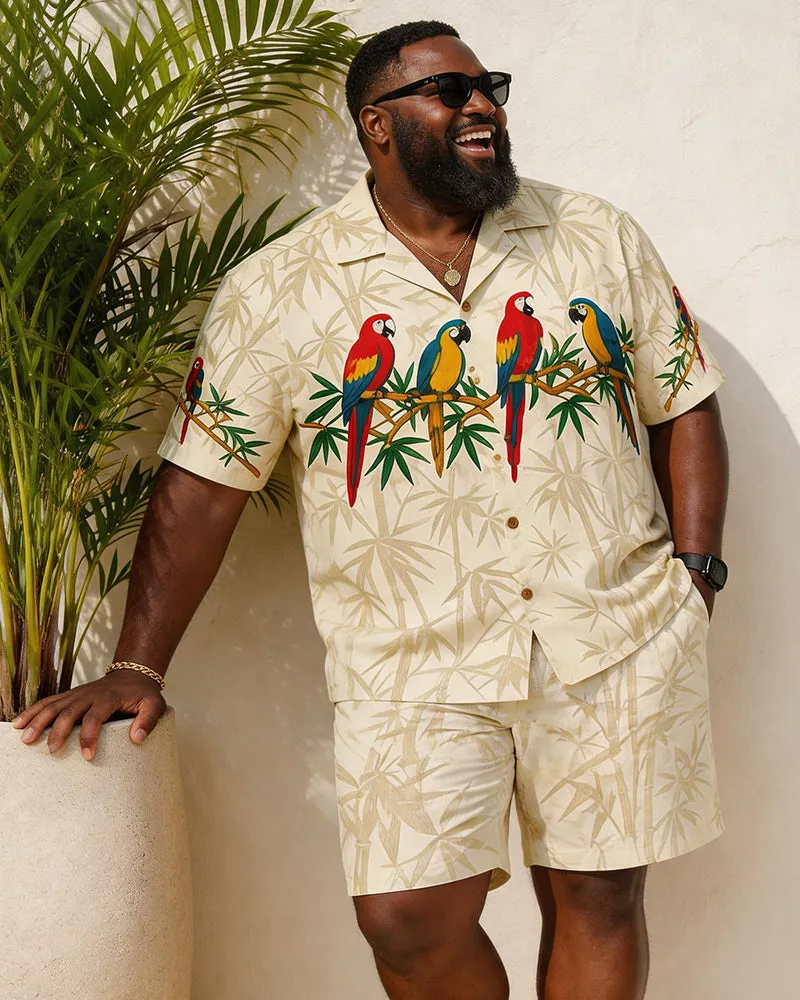 Big & Tall Men's Retro Parrot And Bamboo Print Short-Sleeve Shirt And Shorts Set sold by Biggmans product image thumbnail 2