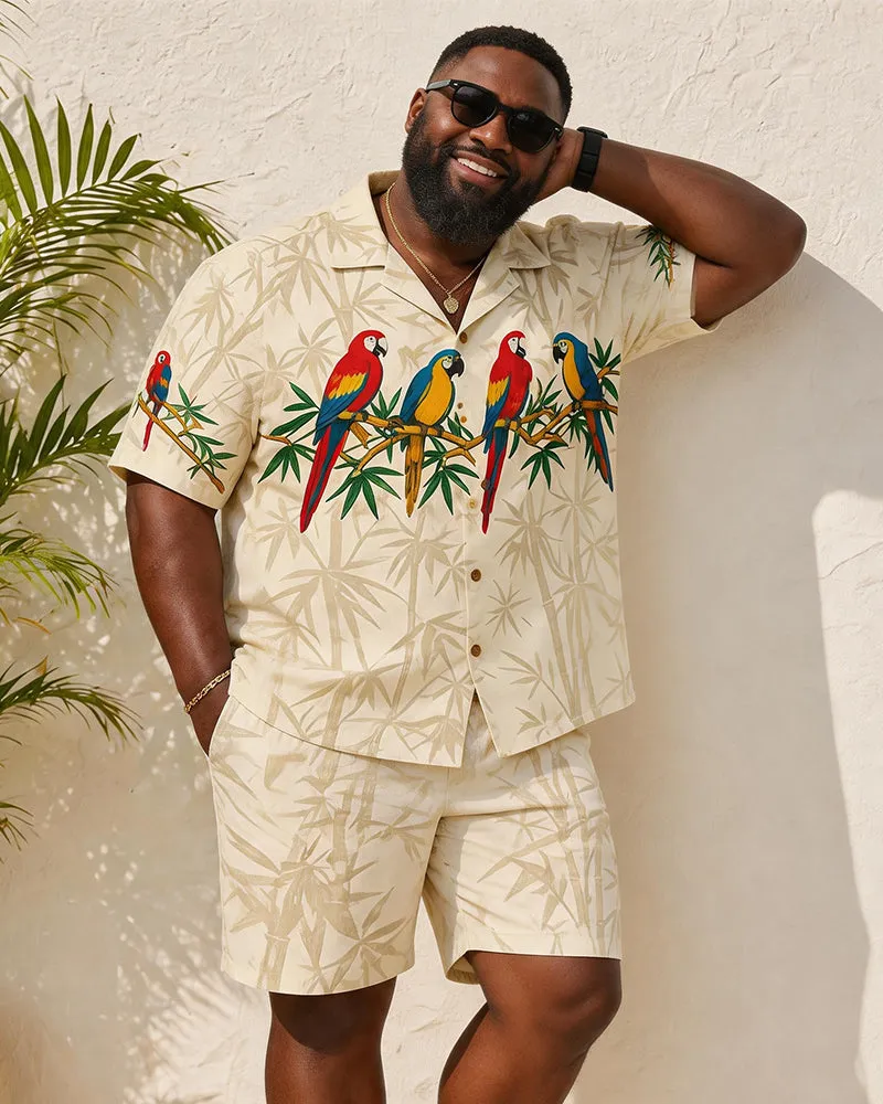Big & Tall Men's Retro Parrot And Bamboo Print Short-Sleeve Shirt And Shorts Set sold by Biggmans