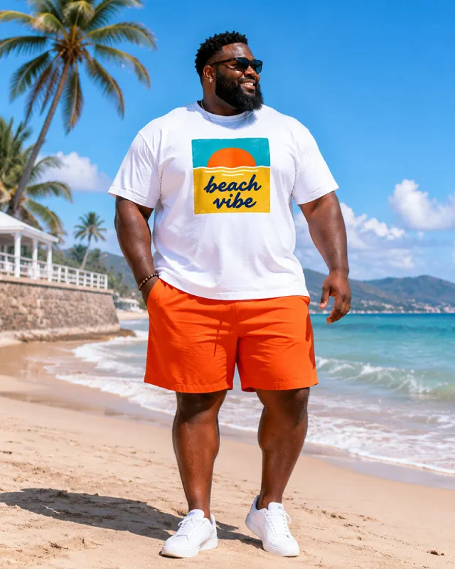 Big & Tall Men's Beach Sunset Print Crew-Neck Short-Sleeve T-Shirt And Shorts Set made by Biggmans