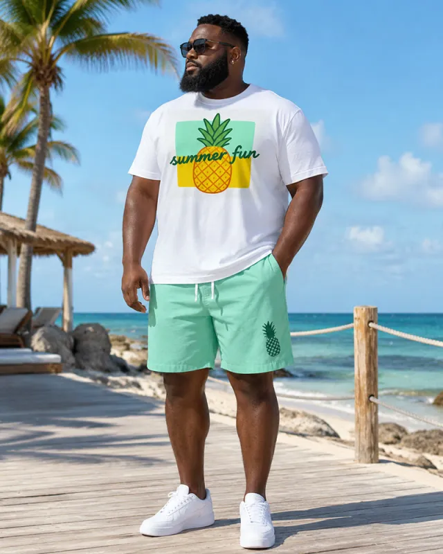 Big & Tall Men's Summer Pineapple Fun Printed Round Neck Short Sleeve T-Shirt Shorts Set made by Biggmans