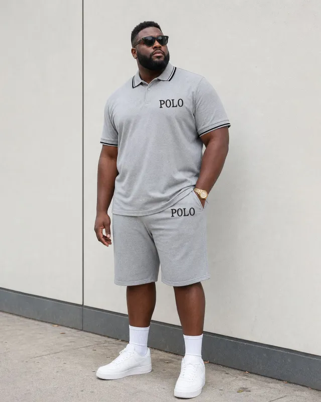 Big & Tall Men's Simple Leisure Travel Daily Vacation Grey Polo Shirt Short Sleeve Shorts Set made by Biggmans
