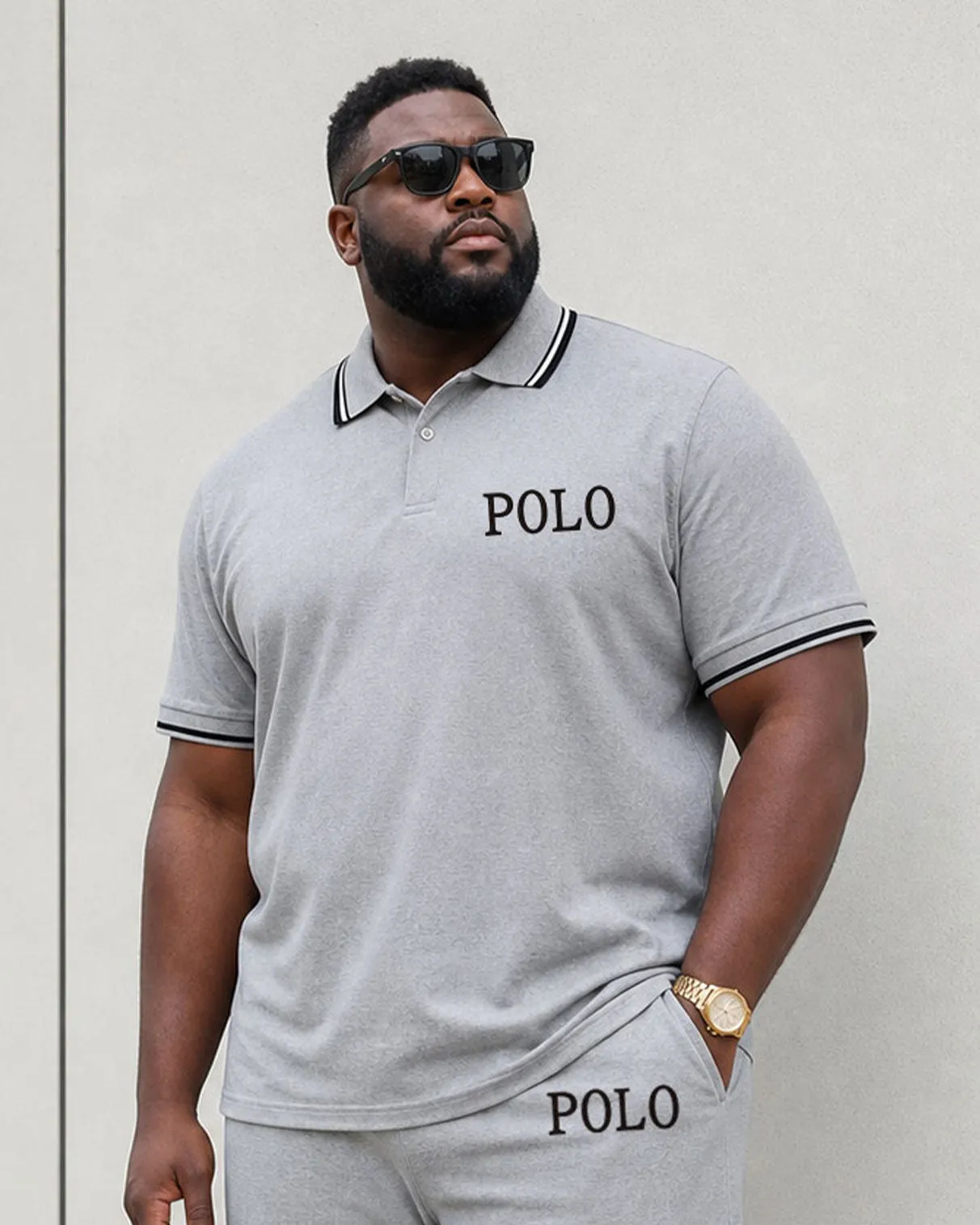Big & Tall Men's Simple Leisure Travel Daily Vacation Grey Polo Shirt Short Sleeve Shorts Set sold by Biggmans product image thumbnail 2