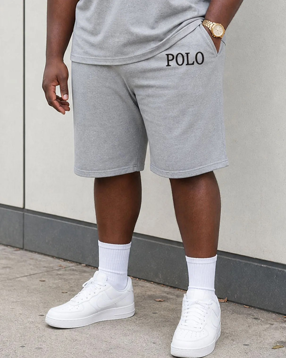 Big & Tall Men's Simple Leisure Travel Daily Vacation Grey Polo Shirt Short Sleeve Shorts Set sold by Biggmans product image thumbnail 3