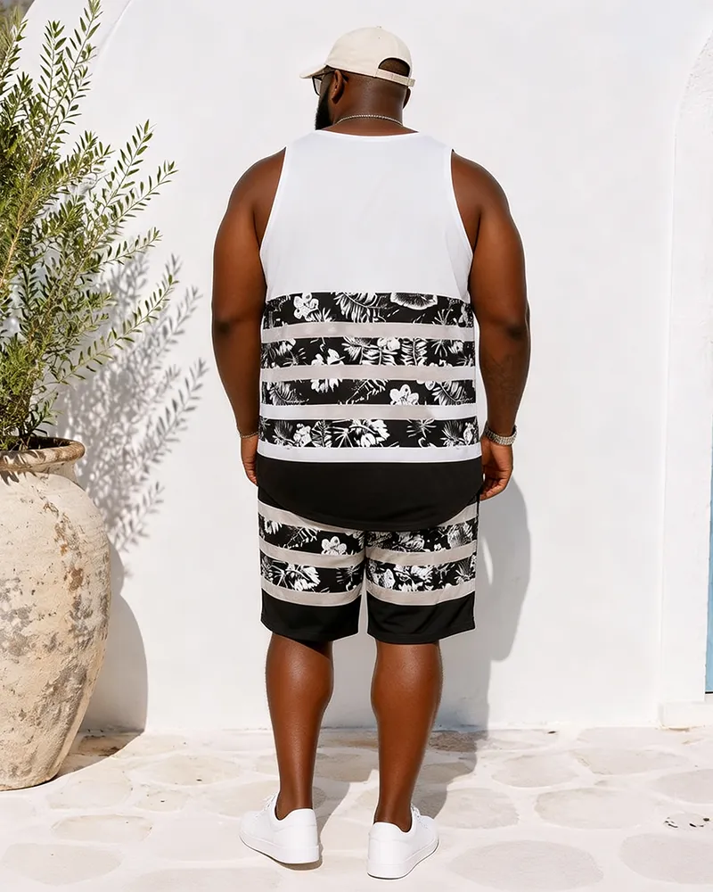 Big & Tall Men's Tropical Floral Stripe Print Tank Shorts Set sold by Biggmans product image thumbnail 2