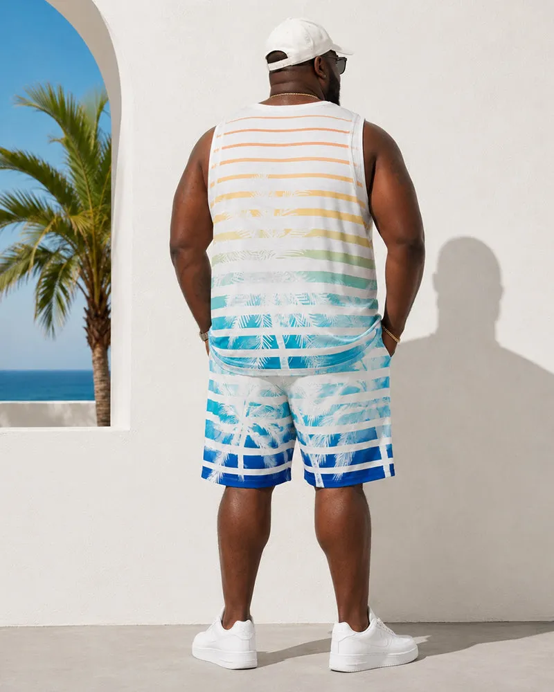 Big & Tall Men's Gradient Rainbow Stripe Coconut Print Tank Shorts Set sold by Biggmans product image thumbnail 2