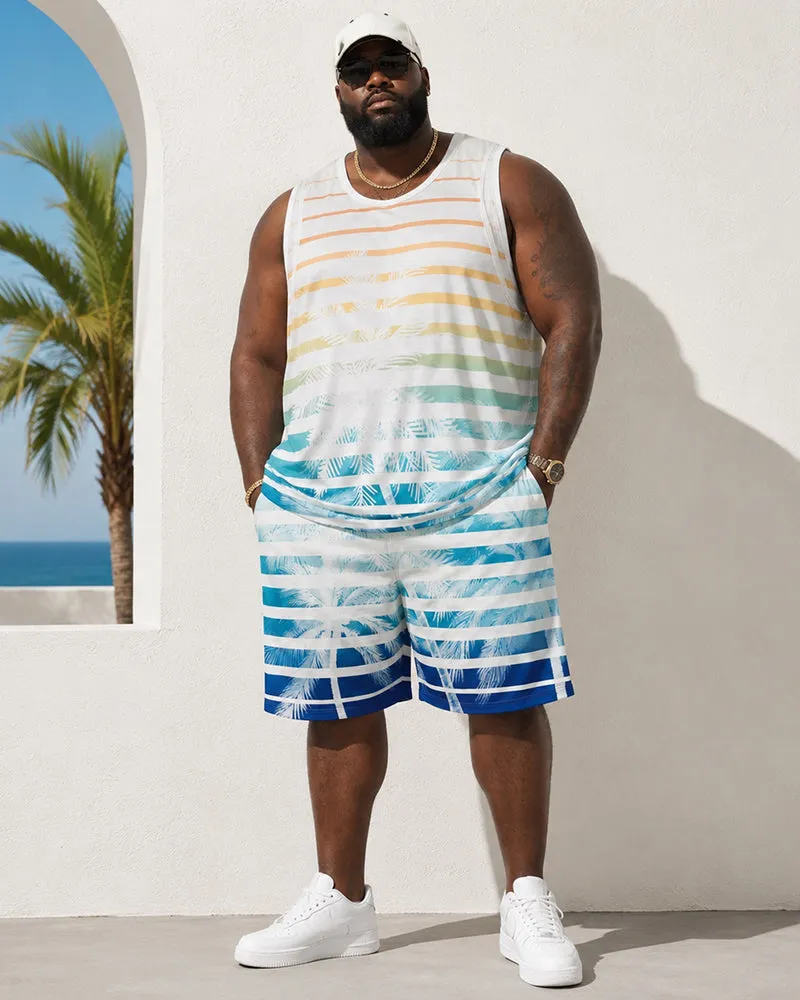 Big & Tall Men's Gradient Rainbow Stripe Coconut Print Tank Shorts Set sold by Biggmans
