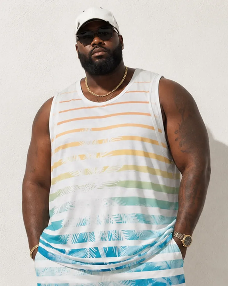 Big & Tall Men's Gradient Rainbow Stripe Coconut Print Tank Shorts Set sold by Biggmans product image thumbnail 3