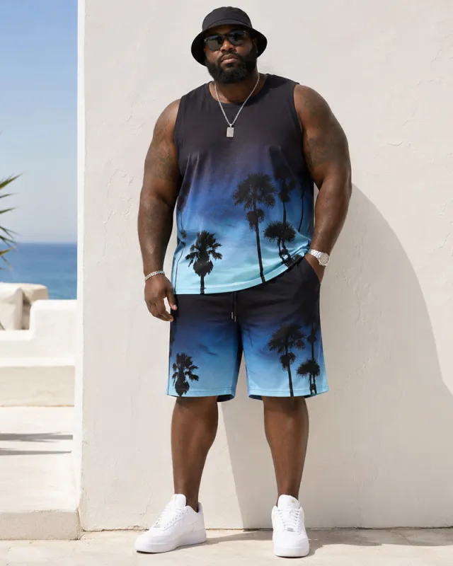 Big & Tall Men's Gradient Coconut Silhouette Print Tank Shorts Set made by Biggmans