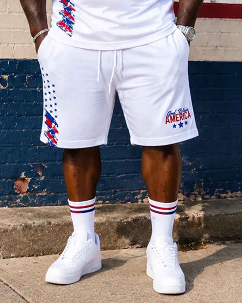 Big & Tall Men's God Bless America Letter Flag Print POLO Short Sleeve Shorts Set sold by Biggmans product image thumbnail 4