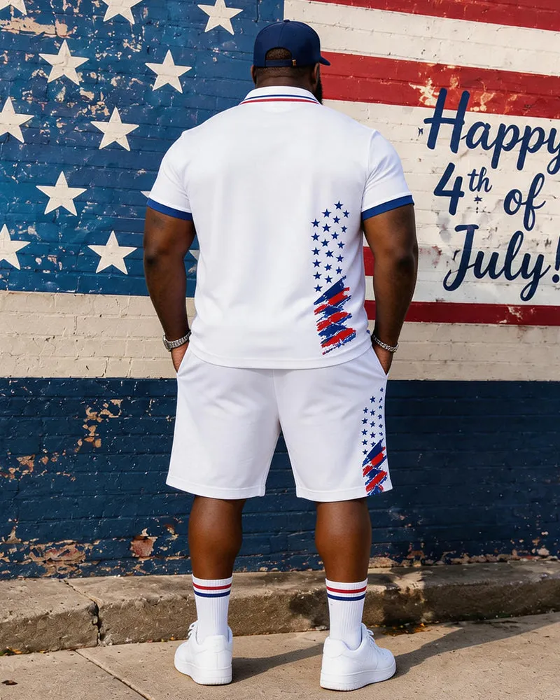 Big & Tall Men's God Bless America Letter Flag Print POLO Short Sleeve Shorts Set sold by Biggmans product image thumbnail 2