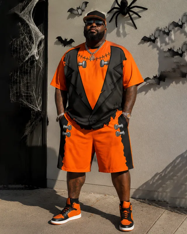 Big & Tall Men's Monster Suit Bolt Print Round Neck Short Sleeve T-Shirt Shorts Set made by Biggmans