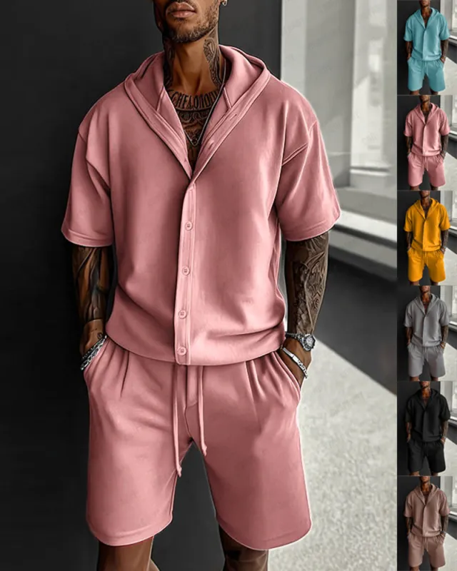 S-3XL Casual Men's Two-Piece Hooded Shirt Shorts Set made by Biggmans