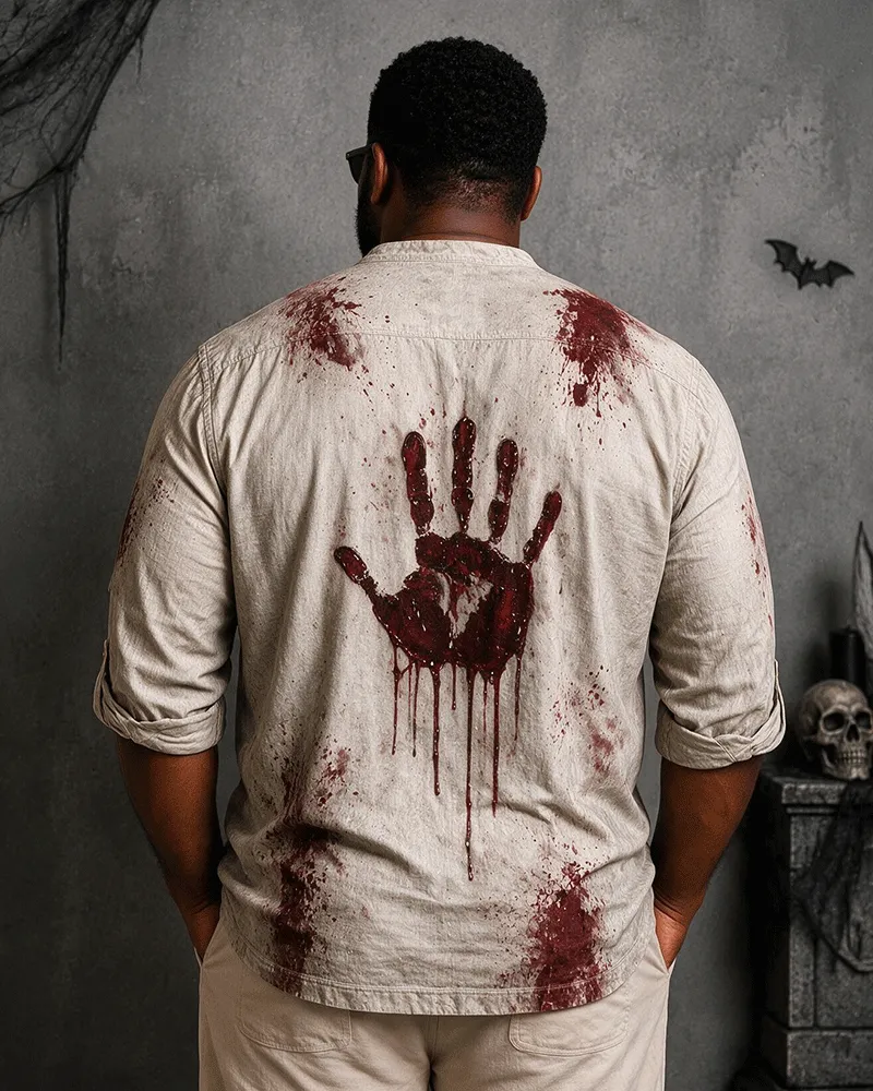 Big & Tall Men's Bloody Handprint English Slogan Printed Collar Long Sleeve Shirt sold by Biggmans product image thumbnail 3
