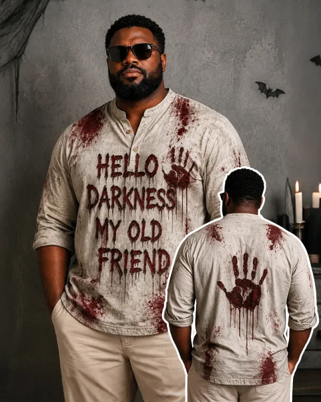 Big & Tall Men's Bloody Handprint English Slogan Printed Collar Long Sleeve Shirt made by Biggmans