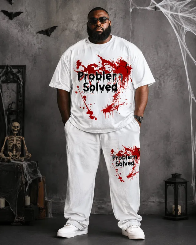 Big & Tall Men's Halloween Graffiti Problem Solved Printed T-Shirt And Pants Set made by Biggmans