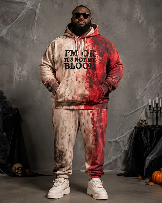 Big & Tall Men's Ink-Splash Tie-Dye “I'M OK” Fun Text Print Hoodie Set made by Biggmans