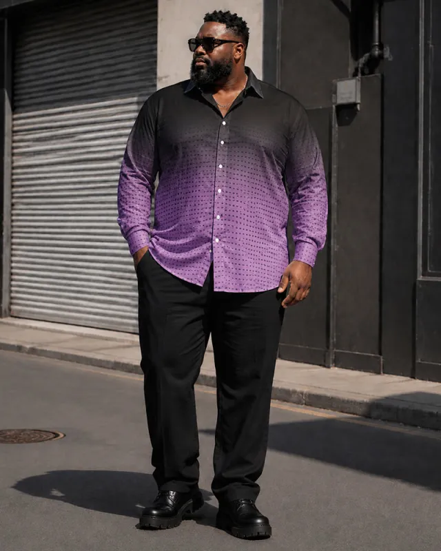 Big & Tall Men's Black And Purple Wave Dot Gradient Printed Long Sleeve Shirt Trousers Set made by Biggmans