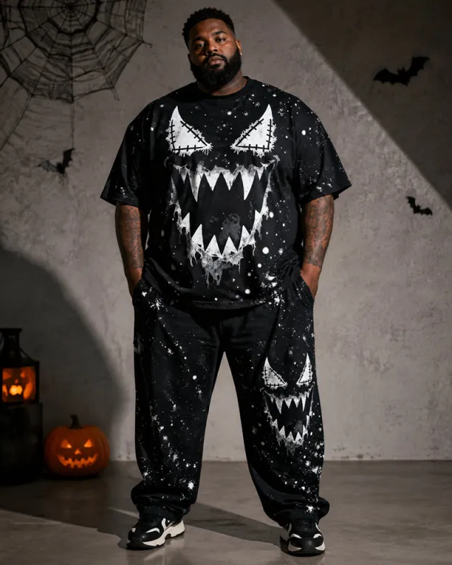 Big & Tall Men's Halloween Horror Fangs Print T-Shirt Pants Set made by Biggmans
