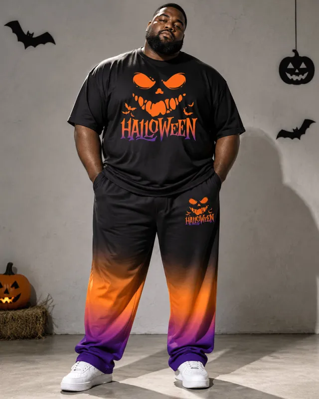 Big & Tall Men's Halloween Pumpkin Smiley Alphabet Print T-Shirt Pants Set made by Biggmans