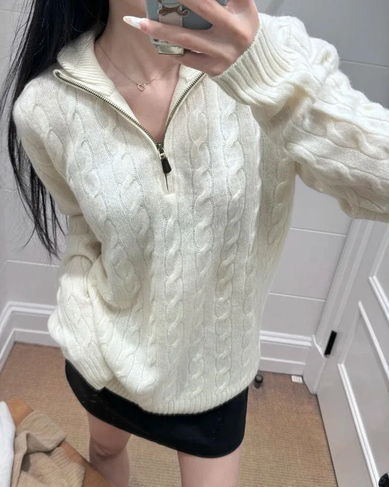 Women's Cable knit Half Zip Sweate sold by Larosa product image thumbnail 4