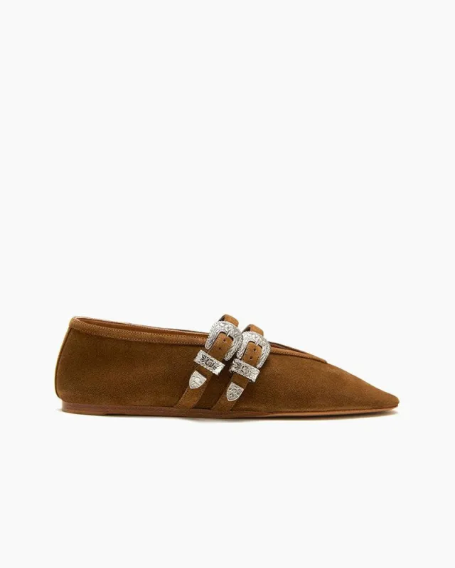 Women's Suede Ballerina Flats Western Buckle sold by Larosa