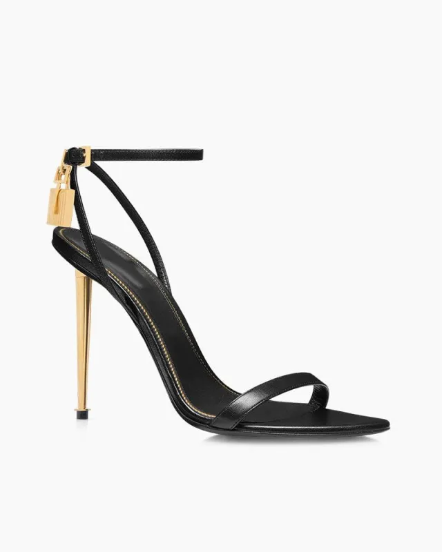 Shiny Leather Padlock Pointy Naked Heels sold by Larosa