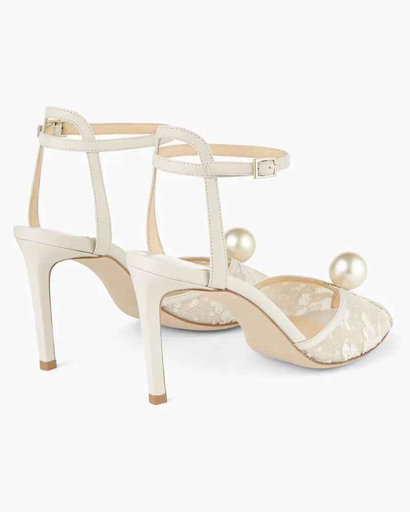 Ivory Floral Lace Sandal Heels with Pearl Detail sold by Larosa product image thumbnail 4