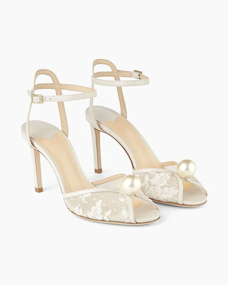 Ivory Floral Lace Sandal Heels with Pearl Detail sold by Larosa product image thumbnail 2