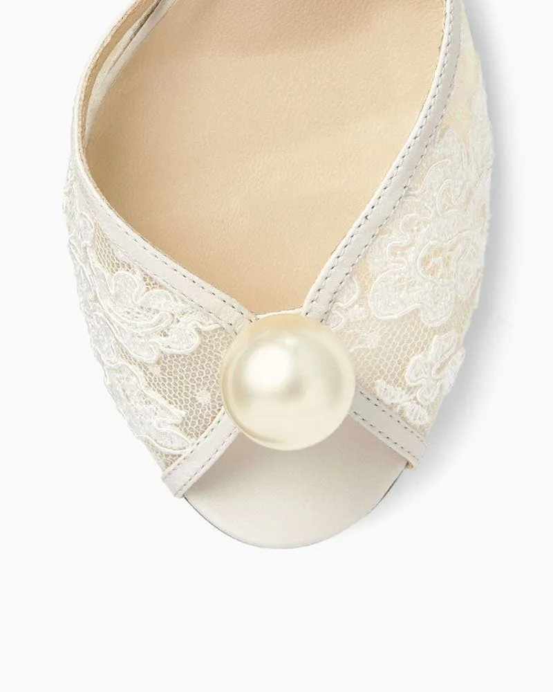 Ivory Floral Lace Sandal Heels with Pearl Detail sold by Larosa product image thumbnail 3