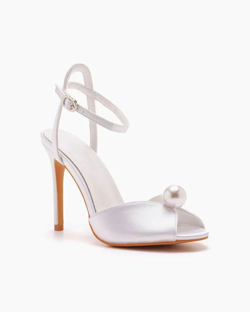 White Satin Peep Toe High Heels sold by Larosa product image thumbnail 4