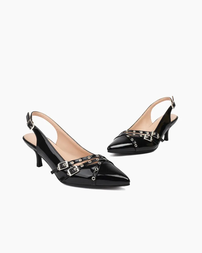 (Clean Up - US 7.5) Cross Belt Buckle Stiletto Slingback Kitten Heel Sandals sold by Larosa product image thumbnail 3