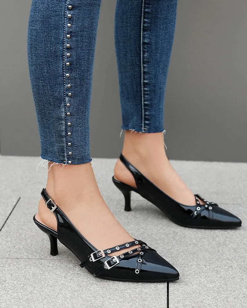 (Clean Up - US 7.5) Cross Belt Buckle Stiletto Slingback Kitten Heel Sandals sold by Larosa product image thumbnail 4