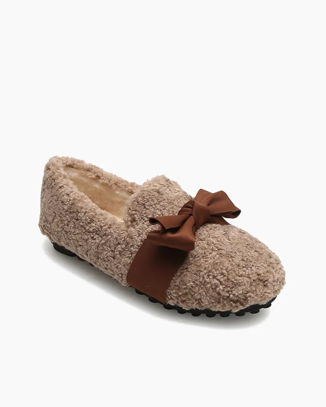 (Clean Up - US 7) Faux Lamb Wool Comfy Warm Bow Loafers sold by Larosa