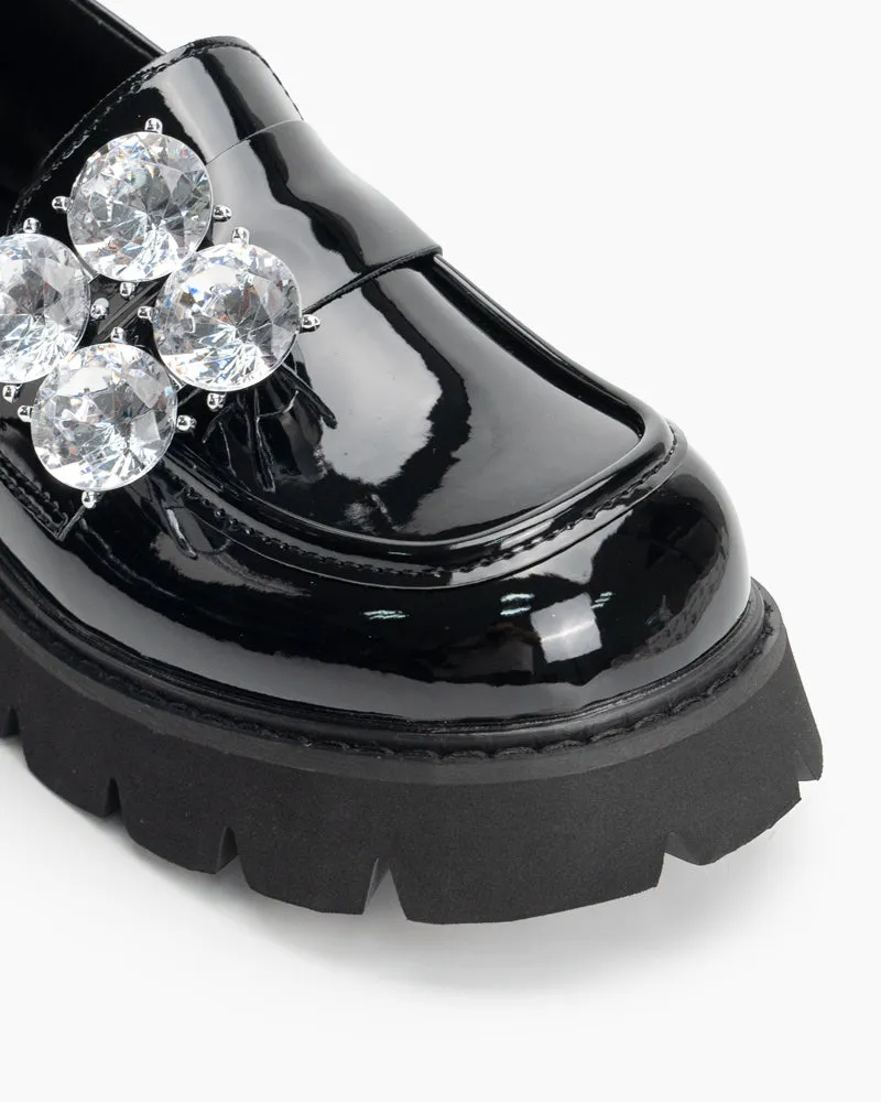 (Clean Up - US 5) Rhinestone Decor Patent Leather Platform Loafers sold by Larosa product image thumbnail 2