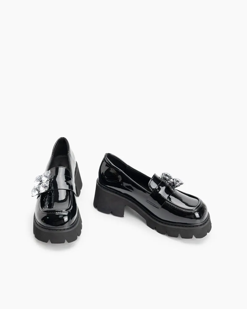 (Clean Up - US 5) Rhinestone Decor Patent Leather Platform Loafers sold by Larosa product image thumbnail 4