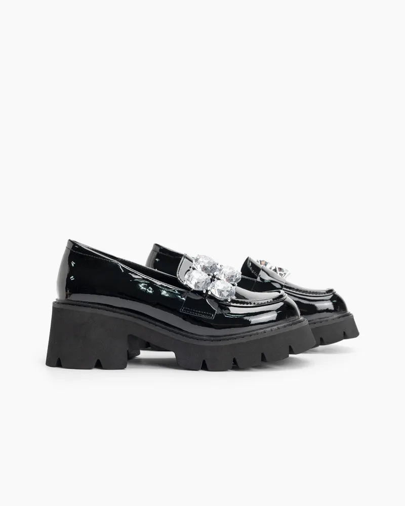 (Clean Up - US 5) Rhinestone Decor Patent Leather Platform Loafers sold by Larosa product image thumbnail 3