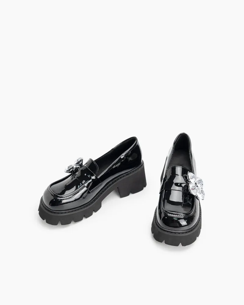 (Clean Up - US 5) Rhinestone Decor Patent Leather Platform Loafers sold by Larosa product image thumbnail 5