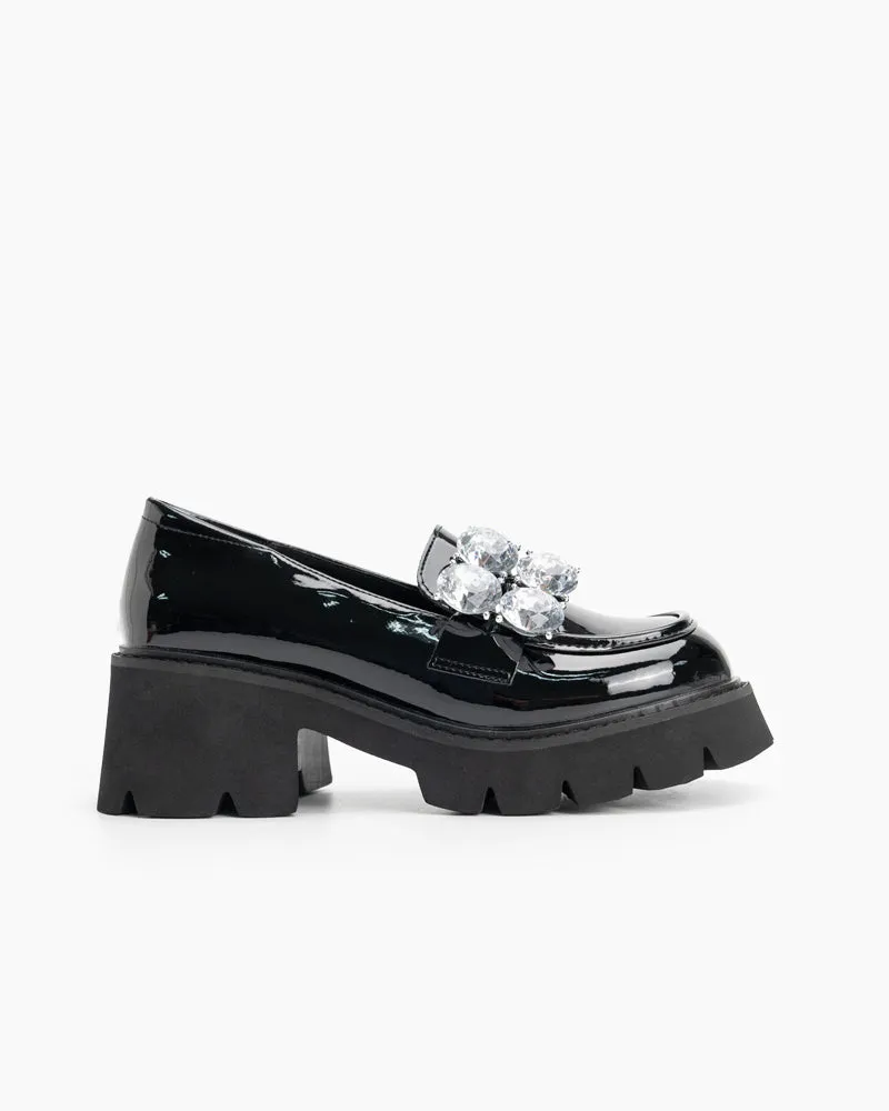 (Clean Up - US 5) Rhinestone Decor Patent Leather Platform Loafers sold by Larosa