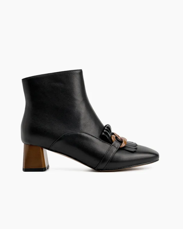 (Clean Up - US 7) Metal Buckle Tassel Block Heel Ankle Boots sold by Larosa