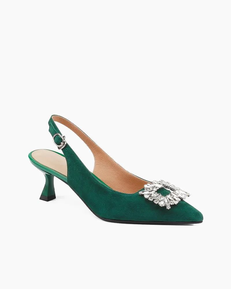 (Clean Up - US 7) Rhinestones Slingback Kitten Heel Pointed Toe Stiletto Pumps sold by Larosa