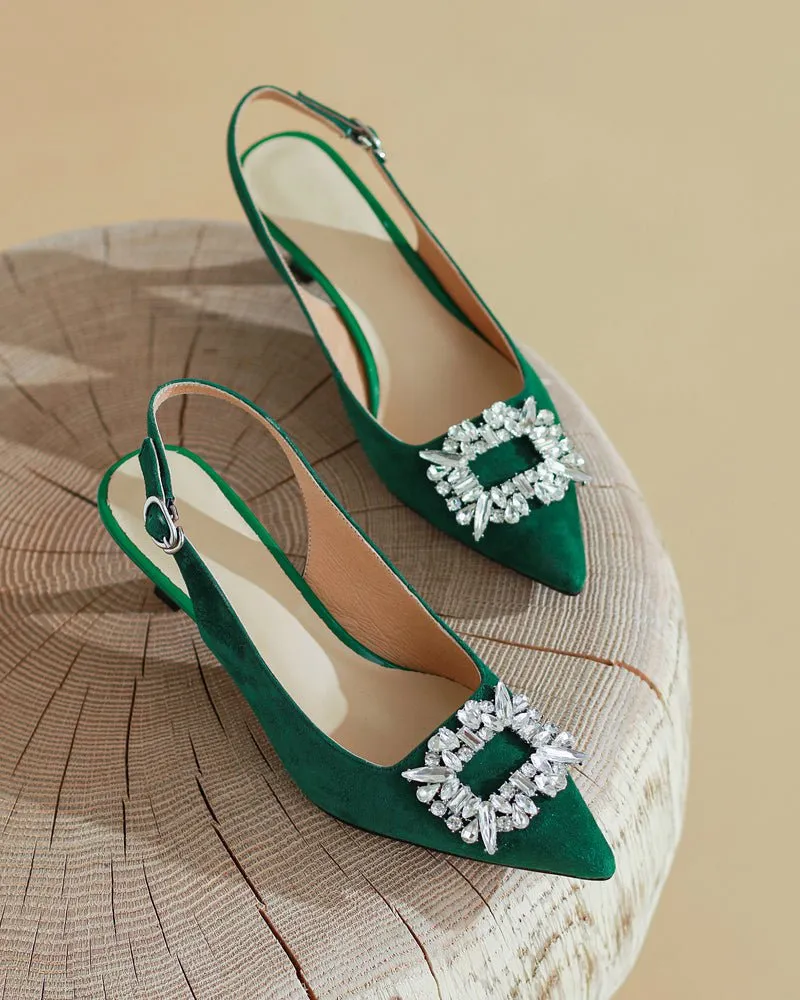 (Clean Up - US 7) Rhinestones Slingback Kitten Heel Pointed Toe Stiletto Pumps sold by Larosa product image thumbnail 5