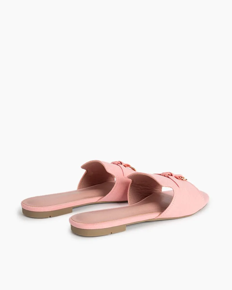 (Clean Up - US 8) Suede Gold Charm Open Toe Slide Sandals sold by Larosa product image thumbnail 3